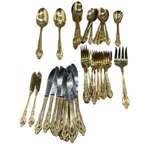 Gold Plated Flatware Set - 72 Pieces - Ornate Design forks spoons knifes READ
